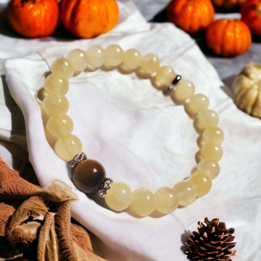 Handmade Gemstone Bracelet - Yellow Selenite & Tiger's Eye